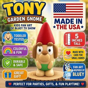Bluey TV Show Fan Art - Toni Garden Gnome - 5” Kids Toy Toddler Tested USA Made